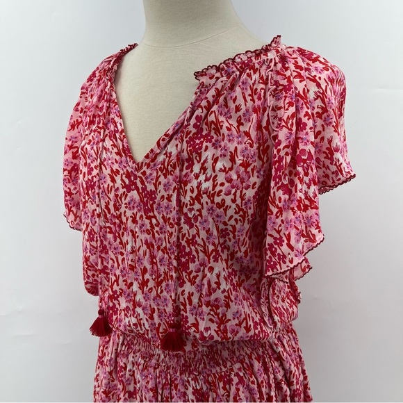 NWT Poupette St Barth S Elsa dress pink 0377 floral ruffle layered short tassel - Picture 9 of 15